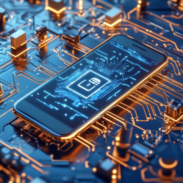 Exclusive futuristic image of a 5G smartphone with digital connectivity elements