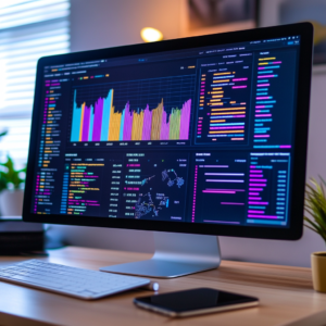 Modern computer screen with interactive AI-powered analytics dashboard
