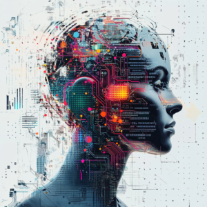 Dynamic collage of AI icons and neural network elements