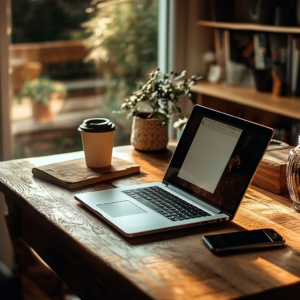 Budget-friendly laptop on a wooden desk, suitable for everyday online browsing and productivity