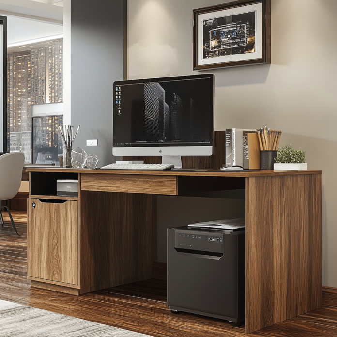 Exclusive budget PC setup with a spacious monitor, cable management, and motivational decor