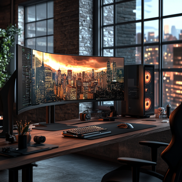 Modern custom PC assembly workspace for 2025 featuring tools, components, and an organized setup.