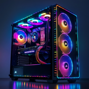 Modern custom PC with sleek design and vibrant RGB lighting.