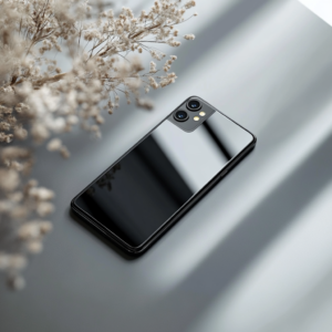Foldable smartphone in closed mode showcasing sleek design and innovative crease lines