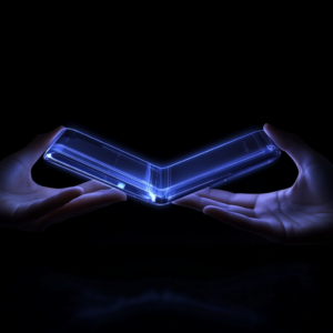 Foldable smartphone in open mode with expansive display and smooth hinge transition