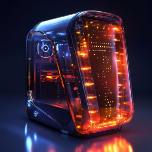 Futuristic custom PC trends with innovative designs and dynamic digital effects.