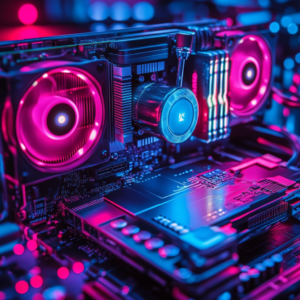 High-performance overclocking setup for 2025 featuring dynamic visuals and performance metrics.