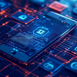 Smartphone displaying security apps with icons for multifactor authentication and malware protection.