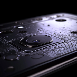 Close-up of a smartphone camera sensor highlighting intricate design details