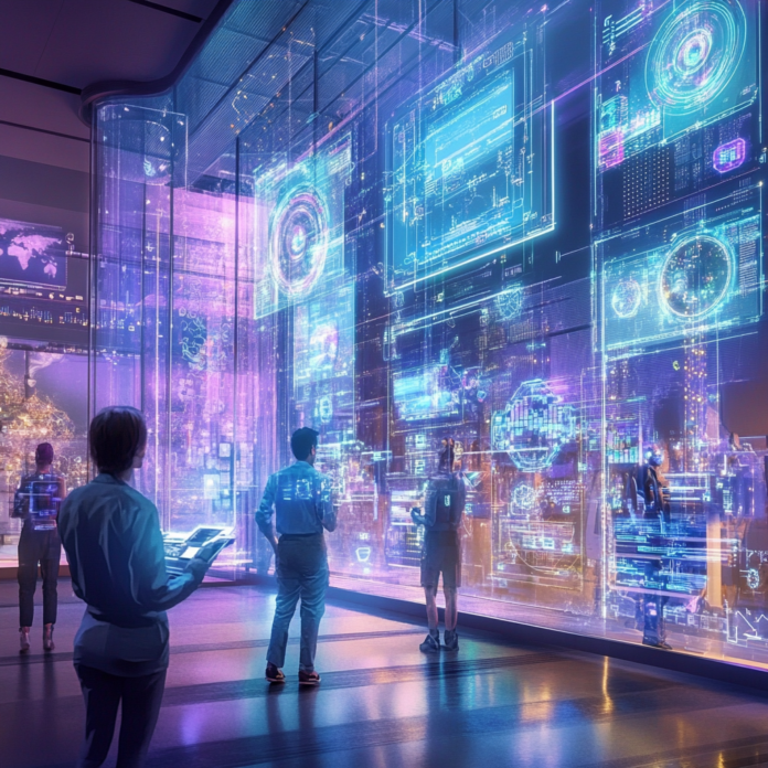 Dynamic collage of professionals using diverse tech accessories in modern settings