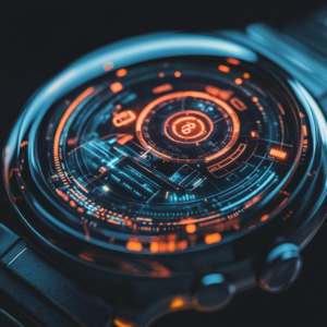 Modern smartwatch interface with futuristic background