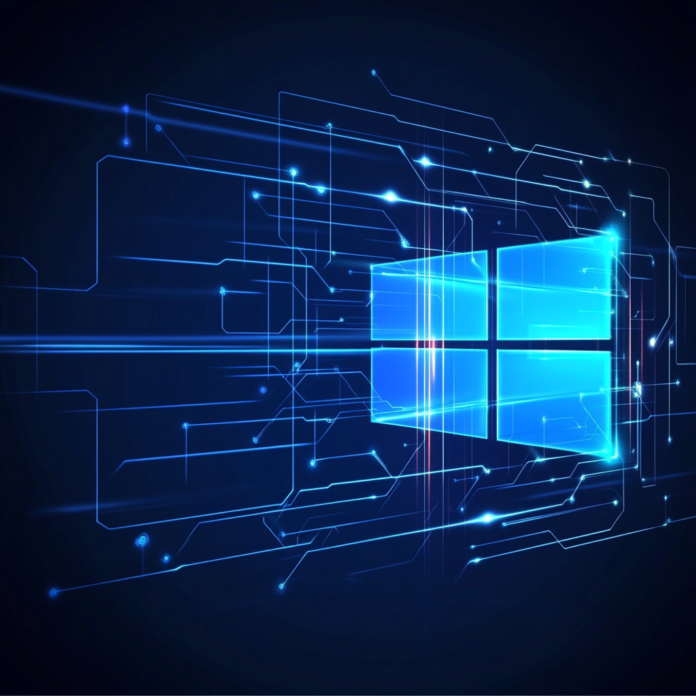 Exclusive image merging Windows and Mac design elements in a creative digital fusion