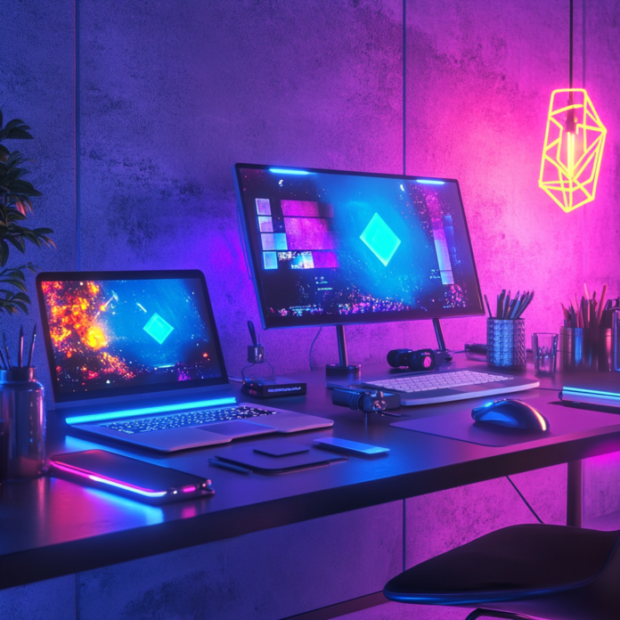 u1531224766_a_imagem_retrata_um_ambiente_de_estudo_moderno_e__8d20bf9c-f290-4592-82cd-acd50ade591a_3 (1) Modern student workspace featuring tech gadgets like laptop, tablet, and smartphone for 2025.